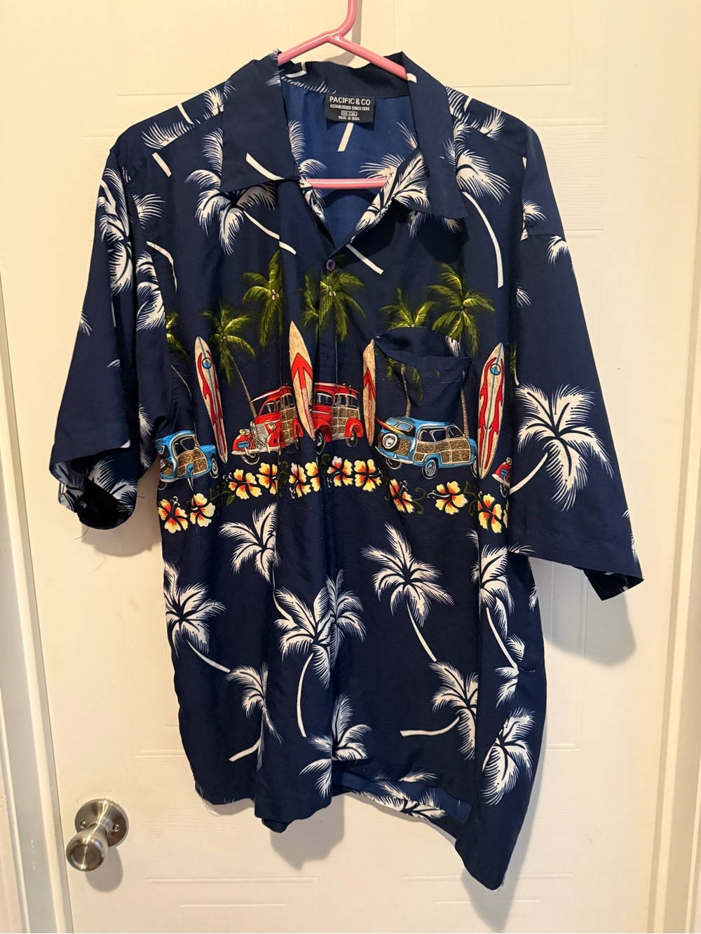 Men’s Navy Tropical Surf Print Button-Down Shirt